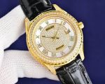 Rolex Datejust 40mm Diamond Face/Bezel YG Case Black Leather Band Watch